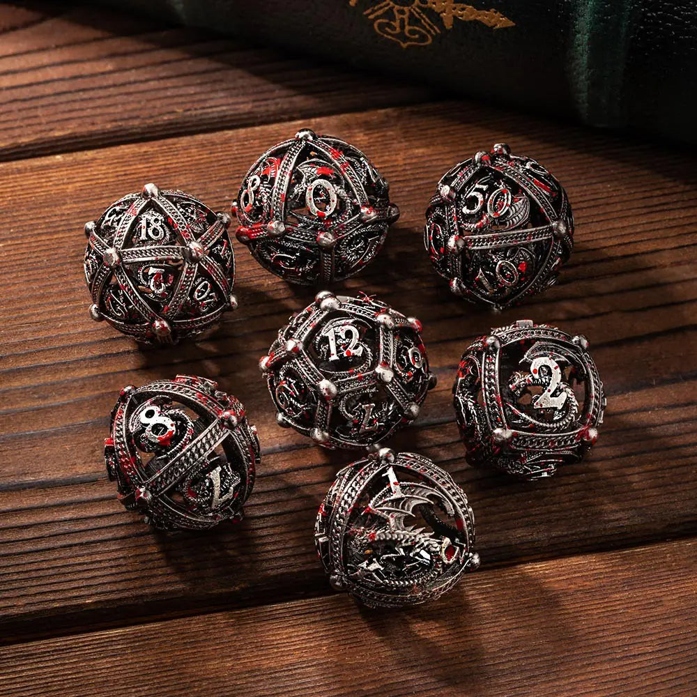 hambort™-Spray Blood Dragon Metal Polyhedral Hollow Dice Set