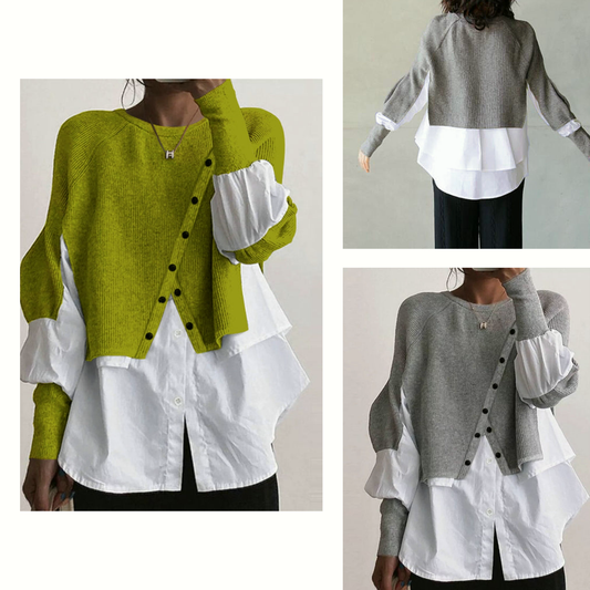 Knit White Blouse Twofer Sweater