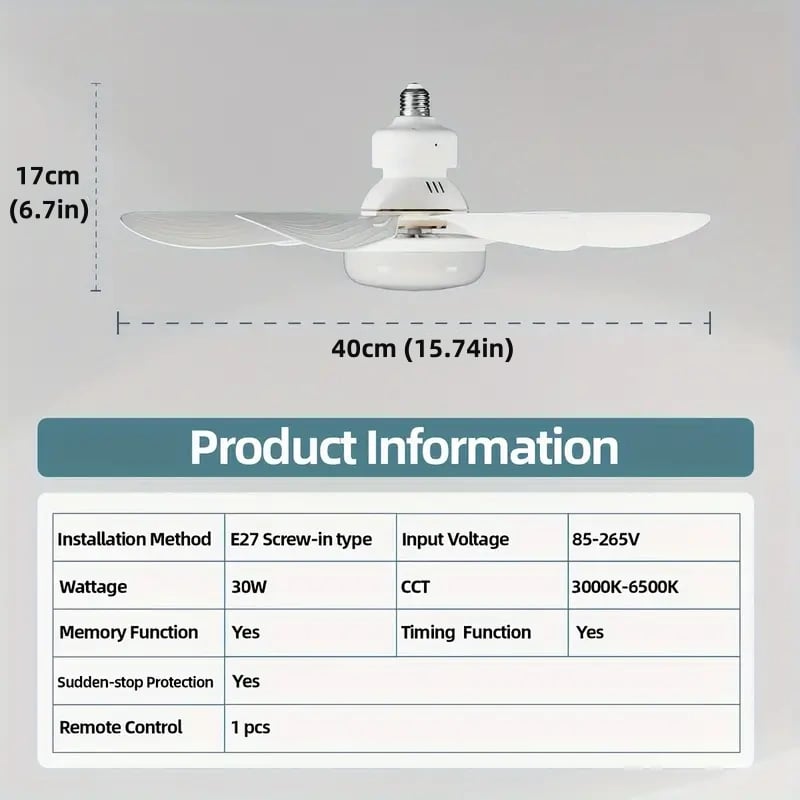 hambort™-2-IN-1 PORTABLE CEILING FAN & LIGHT with Remote Control