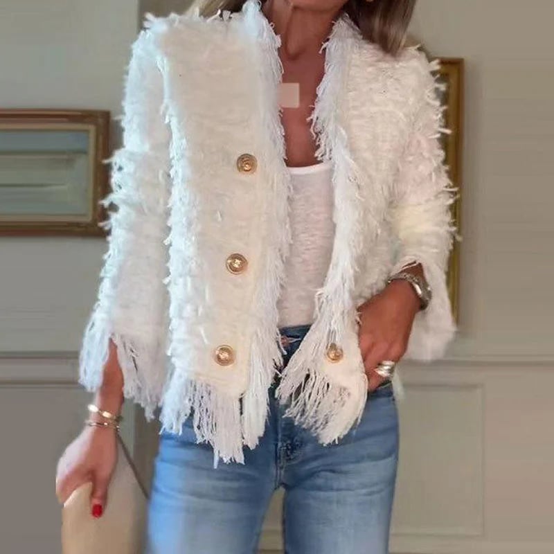 💜 Women’s Fashion Button Tassel Short Coat