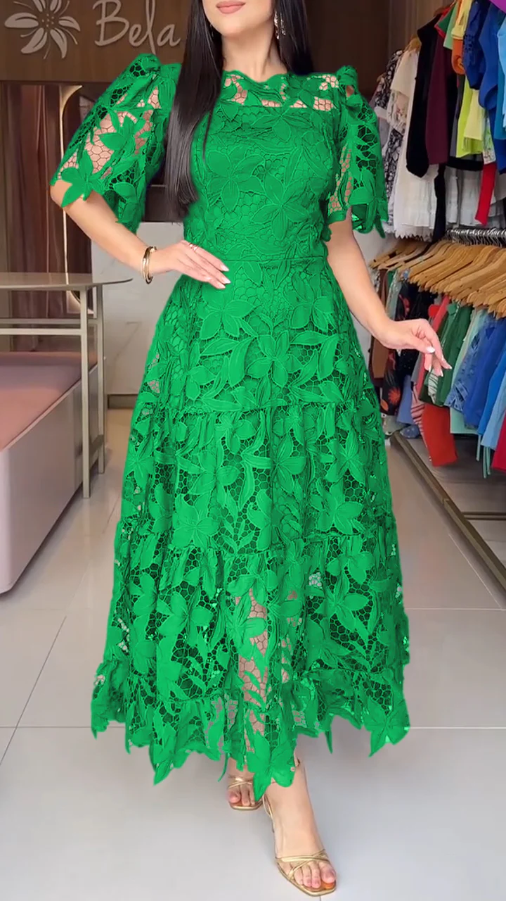 💮💕[Summer new product]Women's short-sleeved lace hollow dress