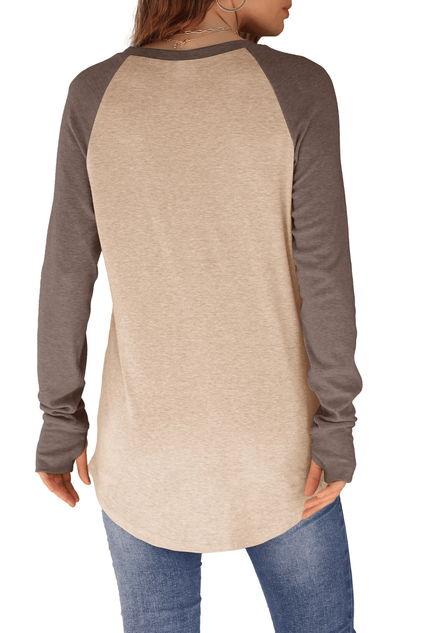 ✨Womens Long Sleeve Thumb Round neck raglan colorblock long sleeves Tunic Tops to Wear with Leggings