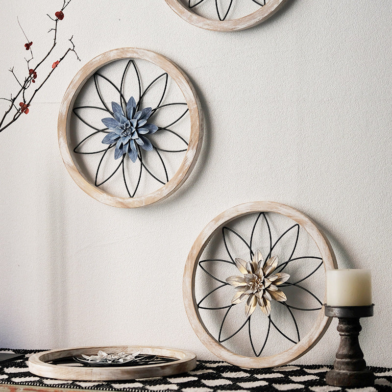 hambort™-3-Piece Round Farmhouse Wall Decor Set | Rustic Wood & Metal Art | Interchangeable Flowers | Living Room, Bedroom, Kitchen, Bathroom Décor