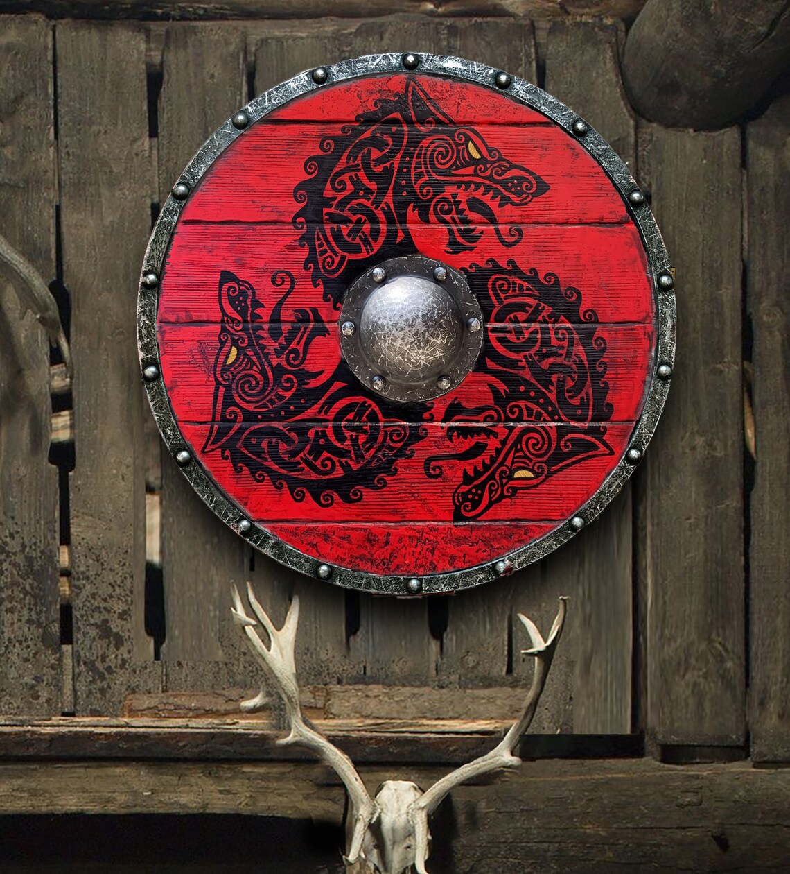 hambort™-Eivor Valhalla Raven Battle Damaged Viking Wooden Shield 30CM