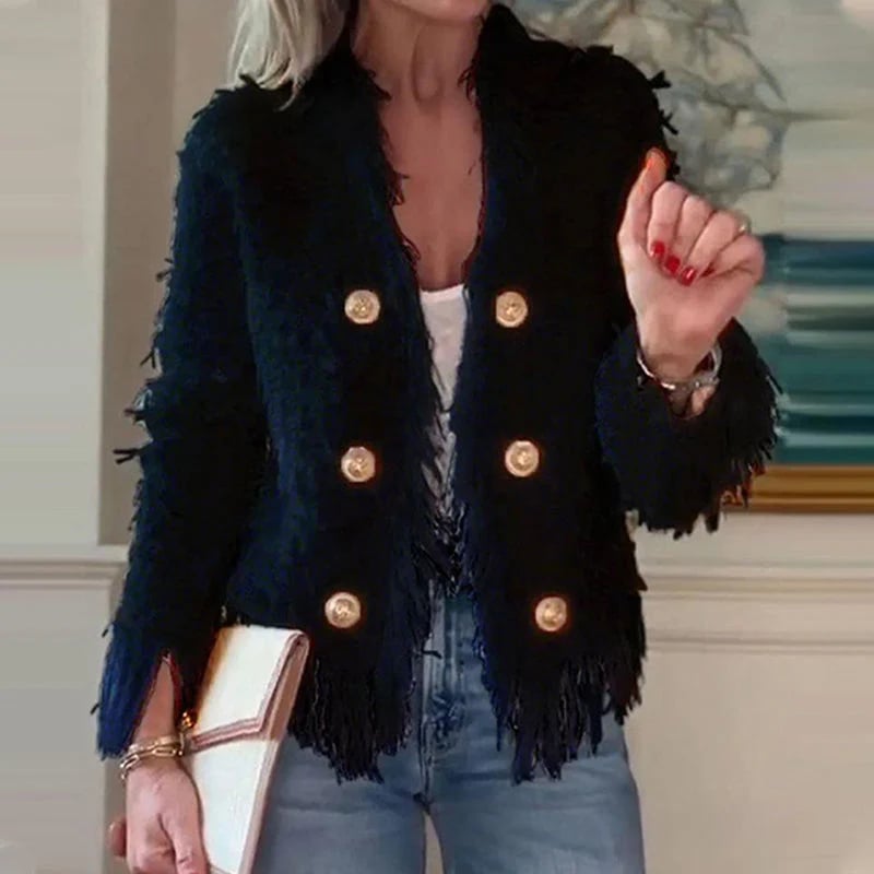 💜 Women’s Fashion Button Tassel Short Coat