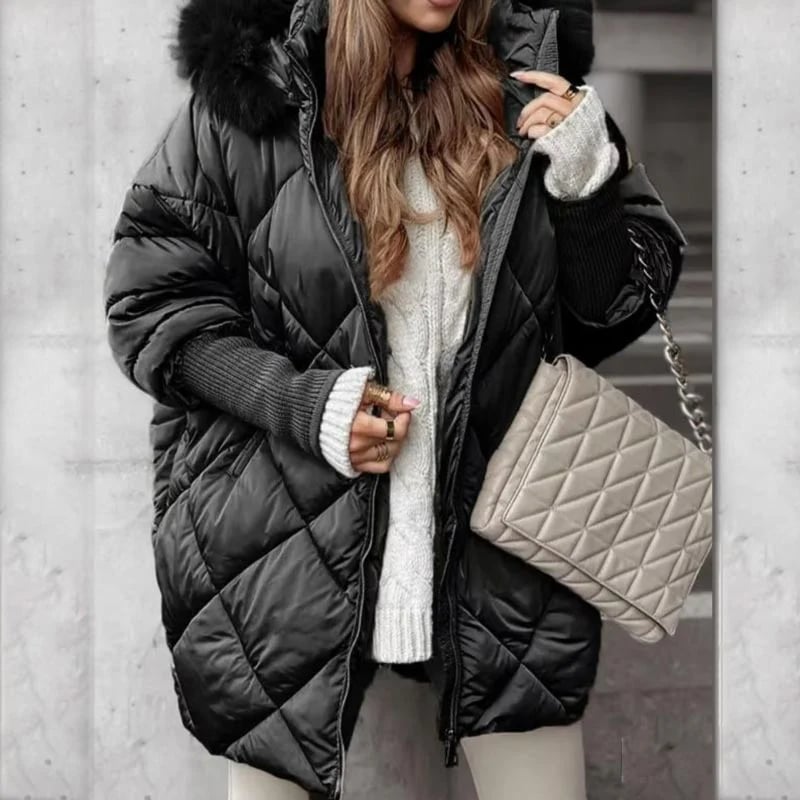 ✨Women’s Fashion Mid-length Parka 🧥 – Autumn And Winter Knit Sleeve Patchwork, Flattering Fit for Cold Days