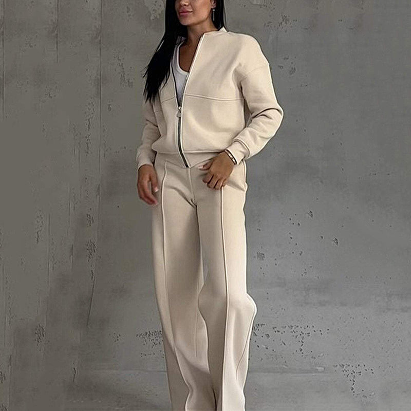 💕Hot Sale 50% OFF💖Women's Two-Piece Relaxed Fit Set - Zippered Jacket and Wide-Leg Pants